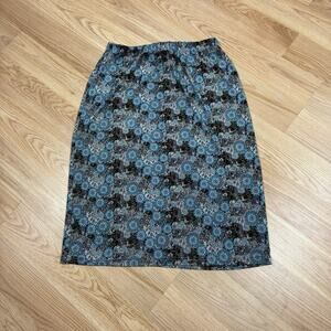 Women’s XL Skirt Maxi Boho Floral Print Hippie Festival Art To Wear Blue Black